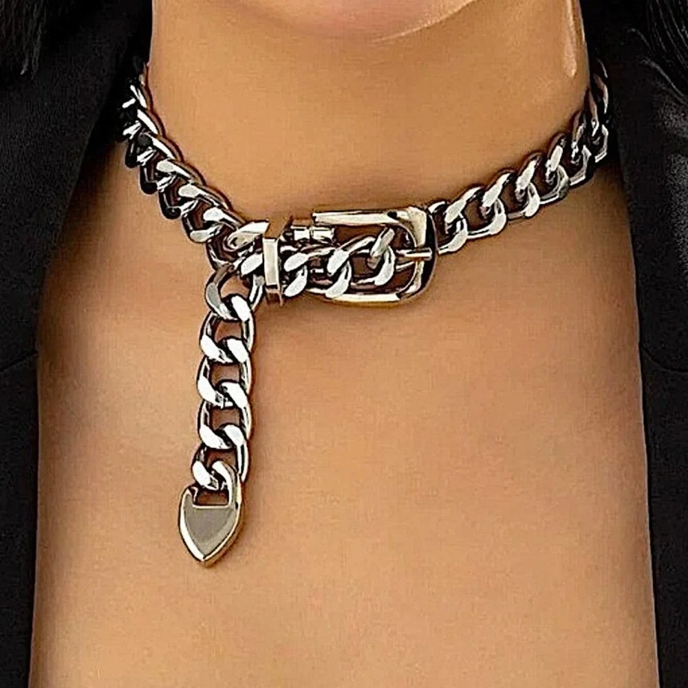 Silver Belt Buckle Design Exaggerated Choker - Picture 1 of 5